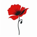 Simple Red Poppy Silhouette Vector On White Background