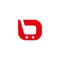 Simple red shopping trolly symbol logo vector