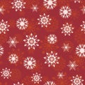 Simple red and white bohemian Christmas lace overlapping snowflakes vector seamless pattern background for fabric Royalty Free Stock Photo