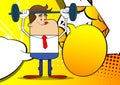 Businessman weightlifter lifting barbell. Professional finance employee. Royalty Free Stock Photo