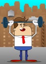 Businessman weightlifter lifting barbell. Professional finance employee. Royalty Free Stock Photo