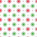 Simple retro Christmas seamless pattern with snowflakes. Traditional red and green colors background. Vector Royalty Free Stock Photo