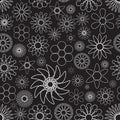 Simple retro small flowers outline seamless black pattern eps10