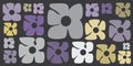 Simple Retro Style Flowers of Various Sizes and Colors Pattern - Summer or Sping Theme from the 60s, 70s - Grey, Brown and Purple