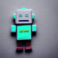 Simple robot on the silver background, copy space