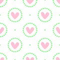 Simple romantic seamless pattern. Repeated cute print with hearts and dots.