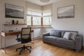 Simple room with desk and couch Royalty Free Stock Photo