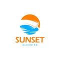 Simple round orange icon illustration for windows cleaning service