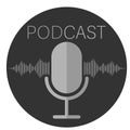 Simple round podcast icon or symbol with recording microphone