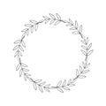Simple round wreath with contour branches. Border of black leaves. Decorative design element. Laurel frame for logo, invitation, Royalty Free Stock Photo