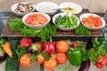 Simple salad bar with basic vegetable ingredients