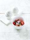 Simple salad with cherry tomatoes, red onion and fresh herbs.