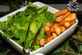 Simple salad lettuce bowl no dressing, served during brunch buffet in hotel. Bruschetta Breadstick Royalty Free Stock Photo