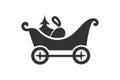 Simple Santas sleigh icon black and white silhouette. Vector illustration design