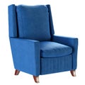 Simple scandinavian style blue armchair with wooden legs. Soft furniture. 3d render