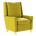 Simple scandinavian style yellow armchair with wooden legs. Soft furniture. 3d render