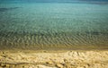 Simple scenery landscape photography of sand stone empty waterfront beach of Mediterranean sea vivid blue wavy water surface