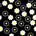 Simple schematic white flowers on a black background. Floral sea