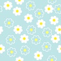 Simple schematic white flowers on a blue background. Floral seam