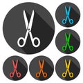 Simple Scissors symbol icon with long shadow