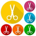 Simple Scissors symbol icons set with long shadow