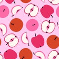 Simple seamless apple pattern with pink and red apples. Vector graphics