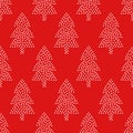 Simple seamless Christmas pattern - Xmas trees on red background.