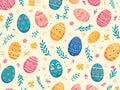 simple seamless doodle easter themed pattern, light pastel colors, eggs and mini flowers