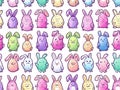 simple seamless doodle easter themed pattern, light pastel colors, bunnies