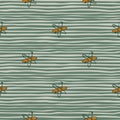 Simple seamless education pattern with atoms shapes. Green striped background. Labaratory chemical artwok