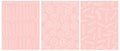 Simple Seamless Geometric Vector Patterns. White Waves, Circles and Loops on a Light Pink Background. Royalty Free Stock Photo