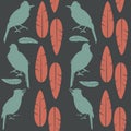 Simple seamless gray pattern green singing birds Royalty Free Stock Photo