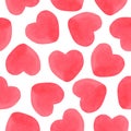 Simple seamless heart pattern. Watercolor illustration. Isolated on a white background.