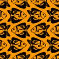 simple seamless pattern of black graphic fish on an orange background, texture Royalty Free Stock Photo