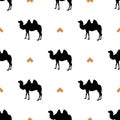 Simple seamless pattern with camels. Vector pattern. Gold and black camel.