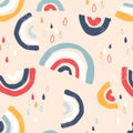 Simple seamless pattern with cartoon rainbows, decor elements.Creative scandinavian kids texture for fabric, wrapping, textile, wa