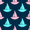 Simple seamless pattern with colored silhouettes of sailboats.