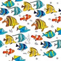 Simple seamless pattern with coral fishes. Endless texture