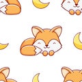 Simple seamless pattern, cute kawaii hand drawn fox doodles Royalty Free Stock Photo