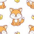 Simple seamless pattern, cute kawaii hand drawn fox doodles Royalty Free Stock Photo