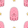 Simple seamless pattern, cute kawaii hand drawn monster doodles