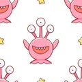 Simple seamless pattern, cute kawaii hand drawn monster doodles