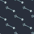 Simple seamless pattern with hand drawn doodle keys. Vintage ornament on navy blue dark background. Victorian old backdrop