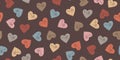 Simple Seamless Pattern of Hand-Drawn Small Hearts on Dark Background. Style of Children\'s Drawing Royalty Free Stock Photo