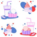 simple seamless pattern of ice cream, glasses of soda and muffin