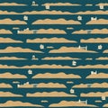 Simple seamless pattern with islands, fortresses and sailboats Royalty Free Stock Photo