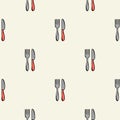 Simple seamless pattern with kitchen design, cutlery, fork and knife. Vector background for design of kitchen, cafe Royalty Free Stock Photo