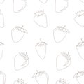 Simple seamless pattern in line art style, with strawberries. White texture with thin black lines. Strawberries print