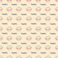 Simple seamless pattern with newborn baby faces and text HAPPY. Cute background for textile, stationery, wrapping paper, covers. Royalty Free Stock Photo