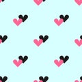 Simple seamless pattern with pairs of hearts. Romantic repeated print.